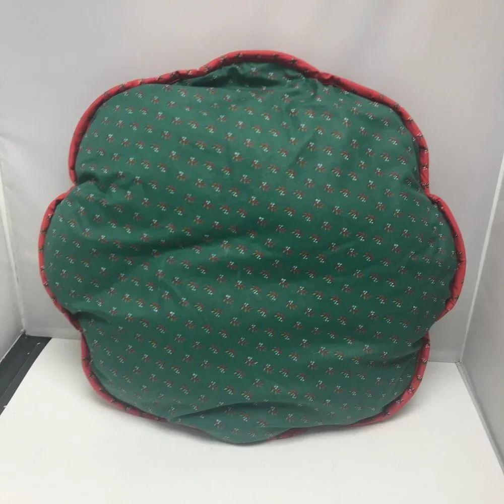 Large Pair of 2 Vintage Green Holiday Christmas Goose Floral Cushion Pillows 18